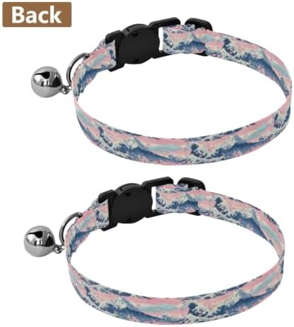 Ocean Waves Kitten Collar with Bell 2 Pack Dog Collar Adjustable 10.6 to 17.1 Inches
