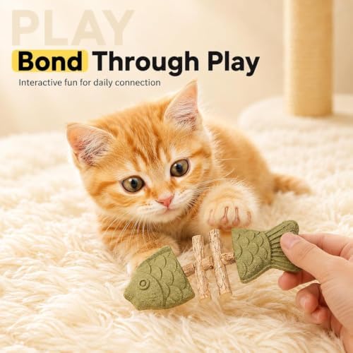 3pcs Catnip & Silvervine Fishbone-Shaped Cat Chew Toy