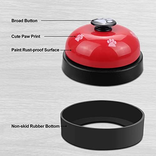 Comsmart Dog Puppy Cat Kitten Potty Training Bells, 2 Metal Dog Paw Print Bells with Non-Skid Rubber Base for Pet Interactive Game Toys Tell Bells, Service Bell for Hotel School Bar Shop Restaurant
