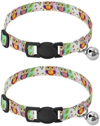 Cute Cartoon Owls Eyes Adjustable Buckle Pet Collars 2 Pack Lightweight Small Dog Collar