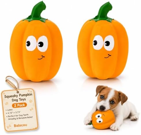 Balacoo 2-Pack Squeaky Pumpkin Dog Toys 4.73In Latex Chew