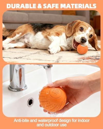 Jovrun Interactive Dog Toys Ball, 2025 Upgraded Remote Control Small Dog Toys, Durable Motion Activated Automatic Dogs Balls for Small Dogs (Orange, with Remote Control)