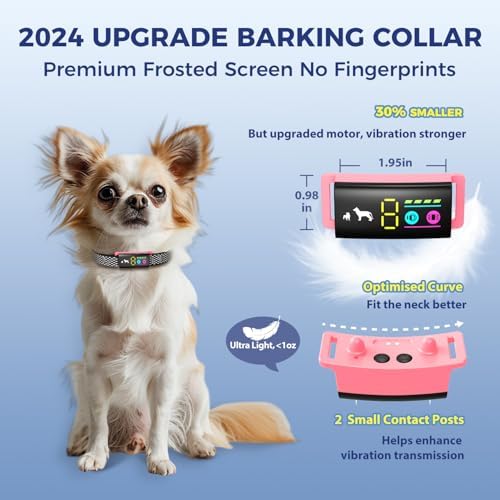 Anti-Bark Collar for Small Dogs, No Shock Bark Collar with Beep & Vibration, 1-5 Sensitivities Adjustable, Rechargeable Barking Collar, IP67 Waterproof - Humane Bark Collars, Rose Pink