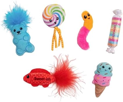 Catstages Kitty Sweet Treats, 6-Pack Catnip Plush Toys with Crinkle & Feathers, Multicolored