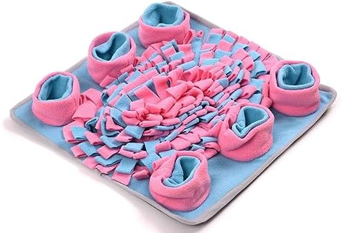 Vedem Small Animal Snuffle Mat Fleece Foraging Mats Interactive Feeding Toy Rabbit Guinea Pig Rat Hamster Anti Slip Treat Dispenser (Blue/Pink)