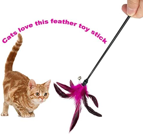 Cat Wand Toy Feather Stick Cat Toys, 8 Pieces Interactive Cat Toy Feathers Wand for Indoor Cats