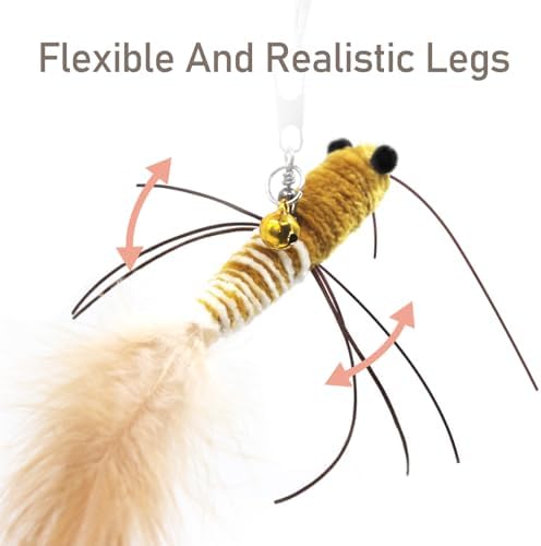 SONGWAY Insect Cat Toys with Feather - 6 Pieces Cat Worm Toy Refills, Cat Toy Wand Attachments, Worm Cat Toys, Interactive Toys for Indoor Cats Kittens