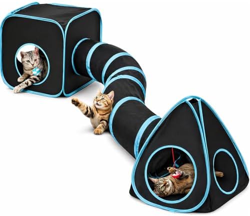 Rypet Cat Toy Tunnel and Cubes Bundle, Play Tubes for Indoor Cats, Black