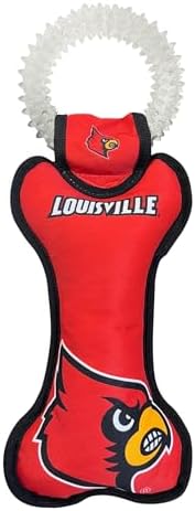 Pets First NCAA Louisville Cardinals Dental Dog TUG Toy with Squeaker. Tough PET Toy for Healthy Fun, Teething & Cleaning Pets Teeth & Gum