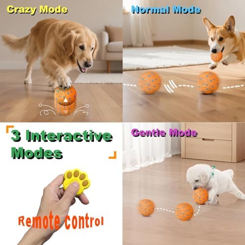 Interactive Dog Toy Ball with Remote: Automatic Bouncing, Vibration and Jumping Action Interactive Toy, Durable Duraspin for Aggressive Chewers, Rechargeable, for Indoor & Outdoor Use Orange.