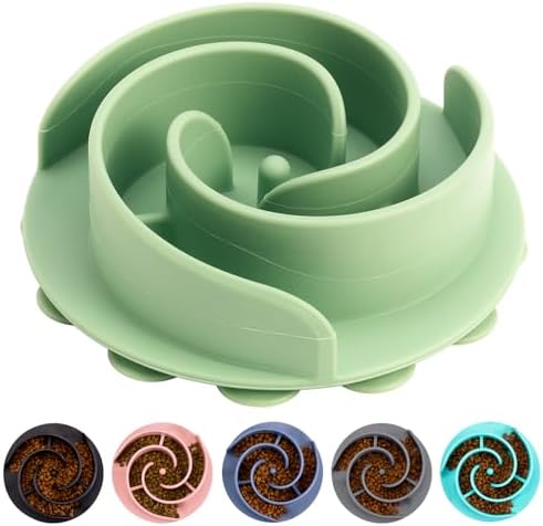 Slow Feeder Dog Bowls Insert, Bestalk Soft Silicone Slow Eating Feeder Insert with Suction Cups for Small, Medium and Large Dogs, Fit into Basic and Elevated Dog Bowls, Green