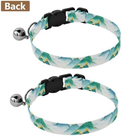 Mountains Watercolor Green Adjustable Pet Collar, 2 Pack Cat Collars with Bell