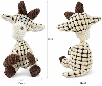 White Goat Dog Squeak Plush Toy with Rope – Durable Stuffed Dog Toy with Built-in Squeaker, Interactive Chew Toy for Teething Puppy, Small and Medium Dog