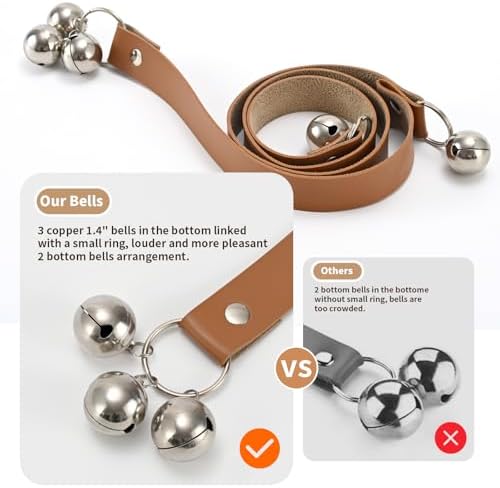 Luckyiren Brown Leather Hanging Door Bells for Dogs to Ring to Go Potty Training Doorbells Tools to Go Outside Dog Accessories Upgraded Puppy Essentials for Home (Silver Jingle Bells)