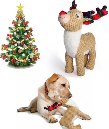 Christmas Dog Toy for Large Dogs（Standing Reindeer）, Durable and Stuffed Christmas Squeaky Dog Toys, Dog for Interaction and Teeth Cleaning