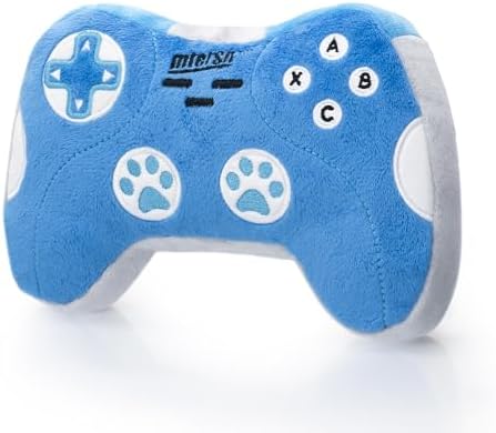 MTERSN Cute Squeaky Dog Toys, Game Controller Plush Toy, Playtime, Blue