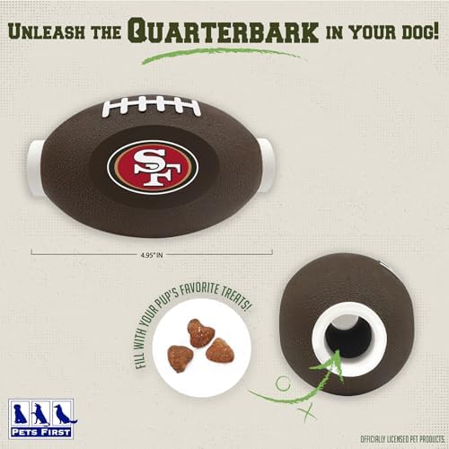NFL San Francisco 49ers Football Treat Dispensing Toy for Dogs and Cats, Rubber Ball Pet Toy, Interactive Fun Doggie Treat Toy, Natural Rubber Feeding Toy
