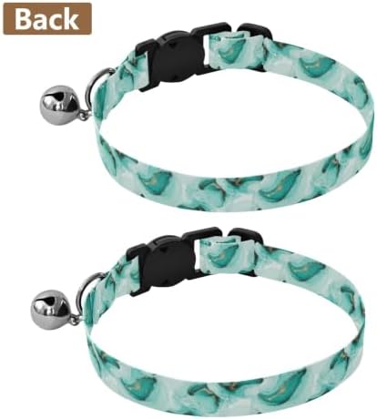 Watercolor Swirls Teal Collar for Cats, 2 Pack Kitten Collar with Bell