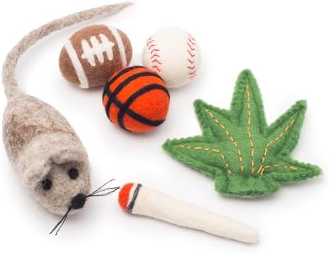 Glaciart One Felt Cat Toys Set (6pc) – Handmade Wool Catnip Toys for Indoor Cats | Eco-Friendly Natural Wool Balls, Mouse & Joint Toys | Durable Cat Enrichment Toys for Exercise & Play