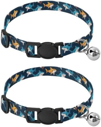 Sharks Blue Collar with Bell for Dog Puppy 2 Pack Cats Collar Adjustable 10.6 to 17.1 Inches