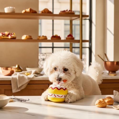 PAWTY Birthday Cupcake Dog Toy – 3-in-1 Plush Squeaky Toy with Hidden Rubber Ball – Interactive Layered Puzzle Toy for Small & Medium Dogs & Puppies – Cute Dog Birthday Gift & Party Photo Prop