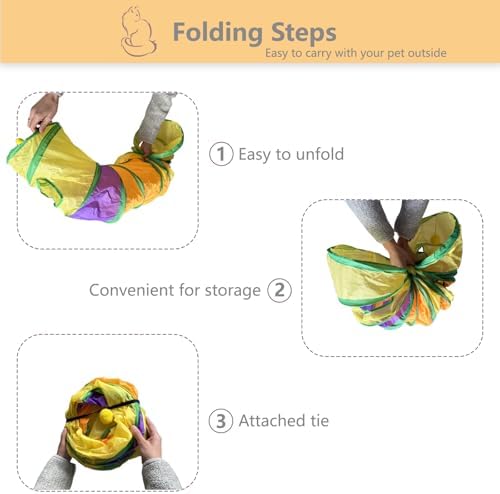 Foldable H-Shaped Cat Tunnel Toy with Interactive Playing Balls - 4 Exits for Cats, Kittens, Rabbits & Small Pets Collapsible Play Tube for Indoor Fun & Exercise (Colorful)