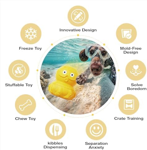 OYR 3-in-1 Dog Frozen Treat Ball - 30 Min Mental Stimulation for Large Dogs, Durable Puzzle Feeder for Aggressive Chewers Anxiety Relief Chew Toy with Treat Dispenser(Yellow)