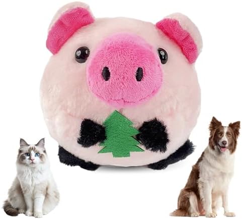 Jiexily Active Moving Pet Plush Toy, 2025 New Squeaky Moving Dog Ball Toy Interactive Puppy Toys, Rechargeable Cartoon Plush Bounce Talking Toys to Keep Them Busy (Pink Pig)