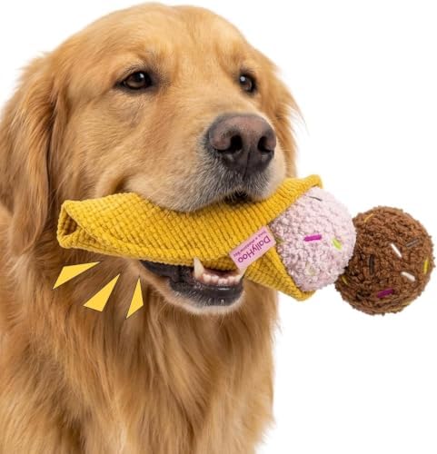 Dog Squeaky Toys Interactive Plush Ice Cream Snuffle Mat, Stuffed Puppy Chew Toy with Crinkle Paper & Treat Pockets, Boredom Relief Brain Stimulation for Small Medium Large Dogs