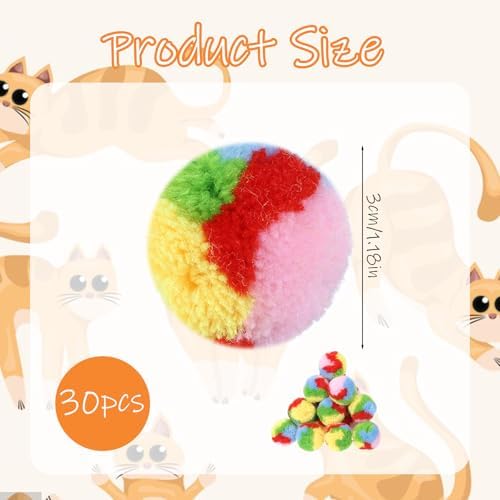 30Pcs Cat Pom Pom Balls Colorful Cat Toy Balls