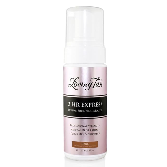 Loving Tan 2 HR Express Self Tanning Mousse, Dark - Streak Free, Natural, Professional Quality - 5+ Sunless Self Tanner Applications per Bottle, Cruelty Free, Naturally Derived DHA - 4 FL Oz