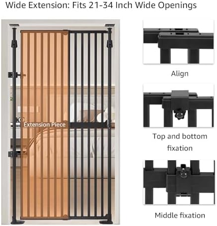 unipaws 75" High Extra Tall Cat Safety Gate for Narrow Space, No Drilling | Fit for 21"-34" Wide and 75"-98" Height Opening, Auto Closing, Suitable for Doorway Hallway Stairs, Indoor Use, Black