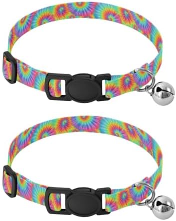 Rainbow Tie Dye Pet Collar 2 Pack Comfortable Cat Collar Adjustable Length 10.6" to 17.1"