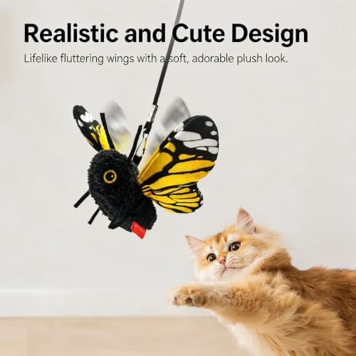 Interactive Cat Toy, Fluttering Electric Bug Cat Toy, with Vibrating Flapping Wings, Touch Activated Rechargeable Auto Motion Kitten Toy, Indoor Cats Self Play (Yellow Butterfly)