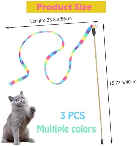KABASI 3PCS Interactive Cat Rainbow Wand Toys, Cats String Toy Teaser Wand