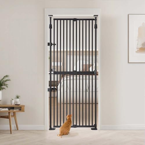 unipaws 75" High Extra Tall Cat Safety Gate for Narrow Space, No Drilling | Fit for 21"-34" Wide and 75"-98" Height Opening, Auto Closing, Suitable for Doorway Hallway Stairs, Indoor Use, Black