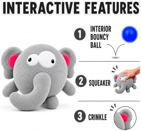 Dog Toy for Aggressive Chewers | No Stuffing Crinkle Plush 3-in-1 Elephant