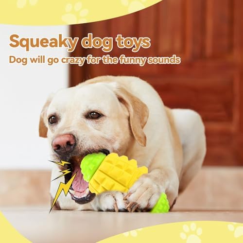 YINEYA Dog Toys for Aggressive Chewers, Tough Squeaker Dog Toys, Yellow