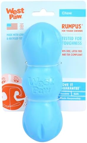 WEST PAW Zogoflex Rumpus Dog Chew Toy – Floatable Toy for Dogs, Aggressive Chewers – Puppy Chewing Toys for Catch, Fetch – Recyclable, Dishwasher-Safe, Medium 6.25", Aqua Blue