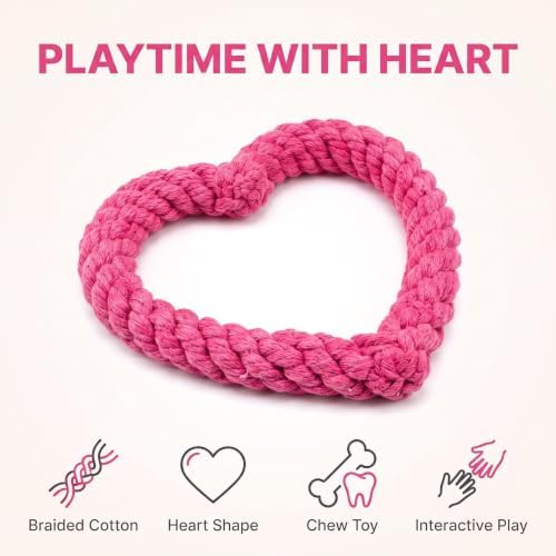2Pcs Pink Cute Dog/Cat Chew Toys, Dog Toys for Chewers, Heavy Duty Dental Dog Rope Toy for Dogs, Creative Love Heart Shaped Interactive,Puppy,Girl Puppy