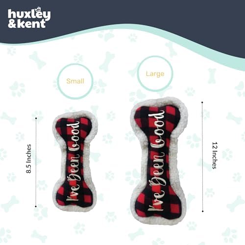 Huxley & Kent Funny Dog Toy w/Squeaker – Holiday Power Plush Squeaky Dog Toys for Small, Medium & Large Dogs – Soft Stuffed Animal for Indoor Play & Fetch - I've Been Good Bone, Small