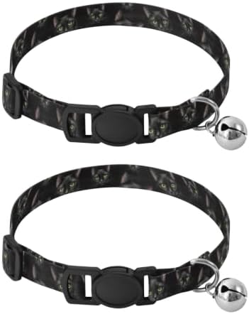 Black Cat Bright Eyes Collar Breakaway with Bell 2 Pack Pet Collars Adjustable Length 10.6" to 17.1"