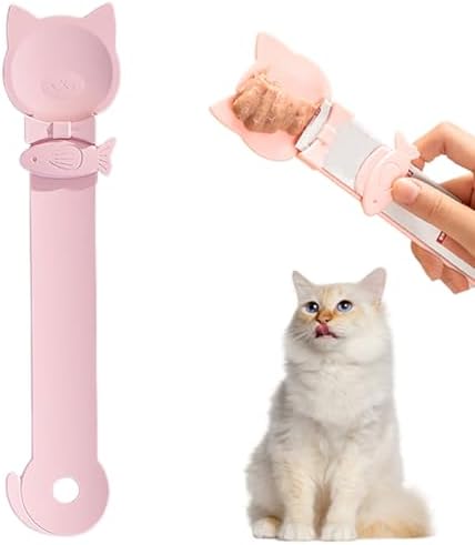 PETPAWLOVELY-1PCS Cat Treat Spoon Squeeze,Cat Strip Feeder spoon,Multi-Function Dispenser spoons,Easy Feeding Spoons for Licky Treats,Pet Food tool for Wet Food(Pink)