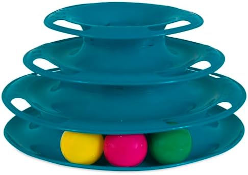 Pet Zone Busy Ball 3 Tier Plastic Cat Tower Rattle Toy, Includes 3 Balls