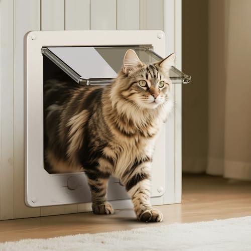 LIBBEPET Thin Interior Cat Door, 4 Way Locking for Cats ≤25 lbs，Extra Large | Fit Doors 0-0.8" Thick, Outer Size 9.8"x11.6", Anti Escape Rotating Lock, Magnetic Auto-Reset Flap, Weatherproof Brush Strips