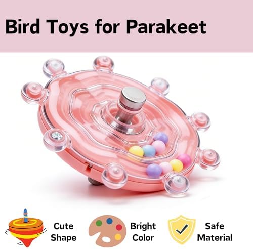 Spinning Bird-Toys Bird Cage Toys & Bird Perch Parrot-Parakeet Budgie Cockatiel Conure Macaw Chicken Parrot Enrichment Cage Accessories Small Animal Chewing Toy (Pink Wheel)
