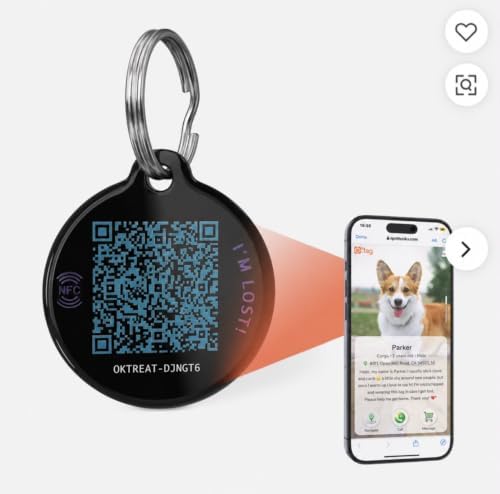 NFC Smart Pet ID Tag with QR Code, Waterproof Digital Pet Identification Tag for Dogs & Cats, No Battery Required, Secure Pet Collar Tag with Easy Smartphone Scan.