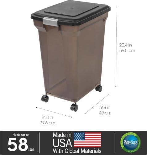 IRIS USA Dog Food Storage Container, Up to 58 lbs, Smoke Black, Made in USA