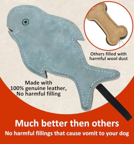 Leather Dog Toys for Small Puppies, Genuine Leather Chew Toys, Safe Puppy Toys, Durable Dog Chews for Teething, Interactive Play, Training, and Healthy Chewing (Shark)