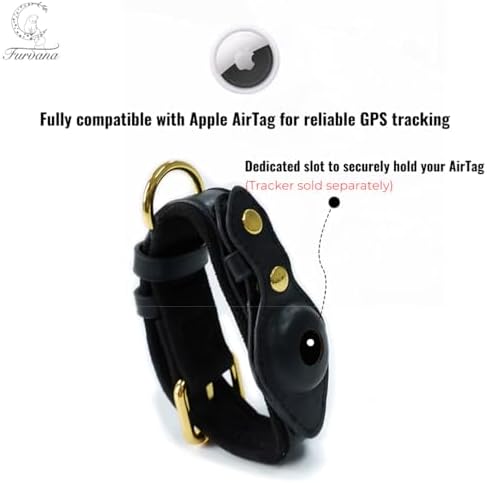 Genuine Leather Dog Collar with Smart Tag Holder Compatible with AirTag, Scratch-Resistant Finish, Microfiber Lining, Adjustable Design for All Breeds (Black, Small: Width = 1.2"; Neck = 8" - 11")